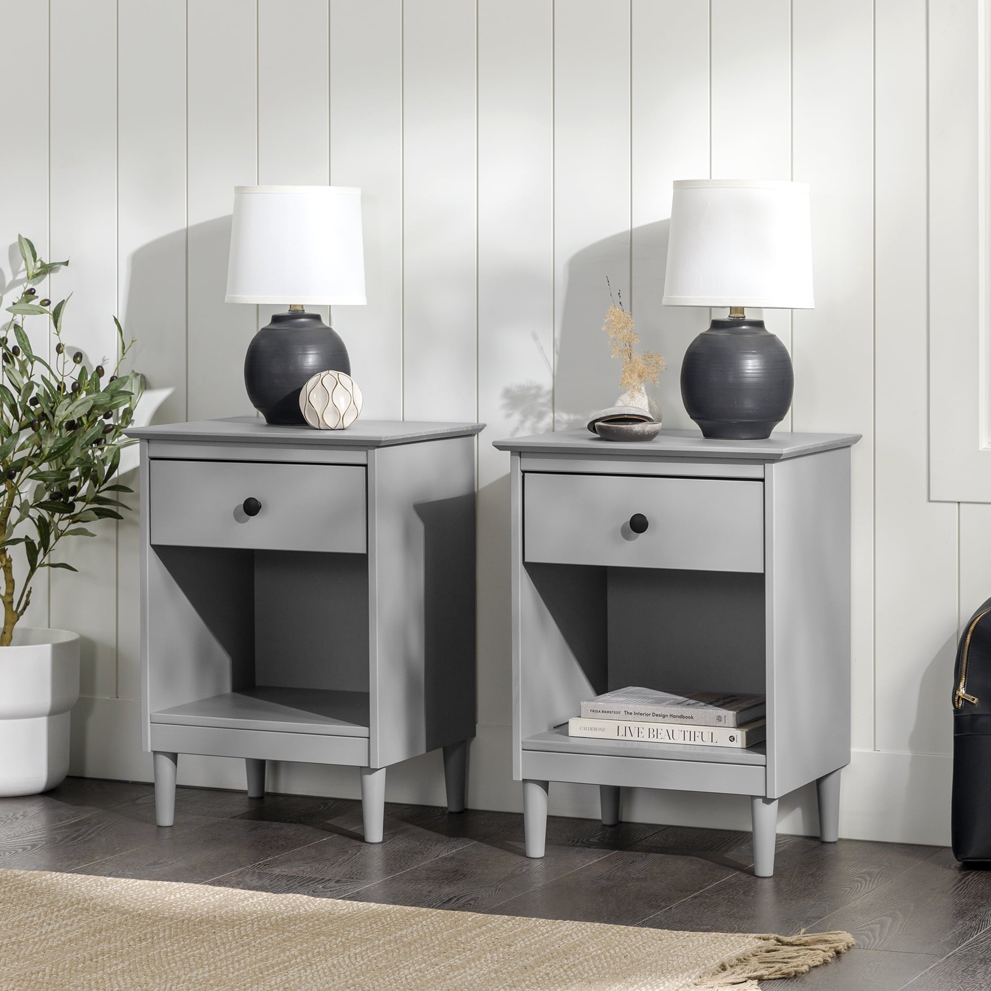 Walker Edison Wright Mid-Century Nightstand, White