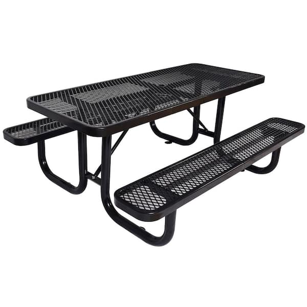 6 ft. tall rectangular outdoor steel black picnic table with umbrella handle