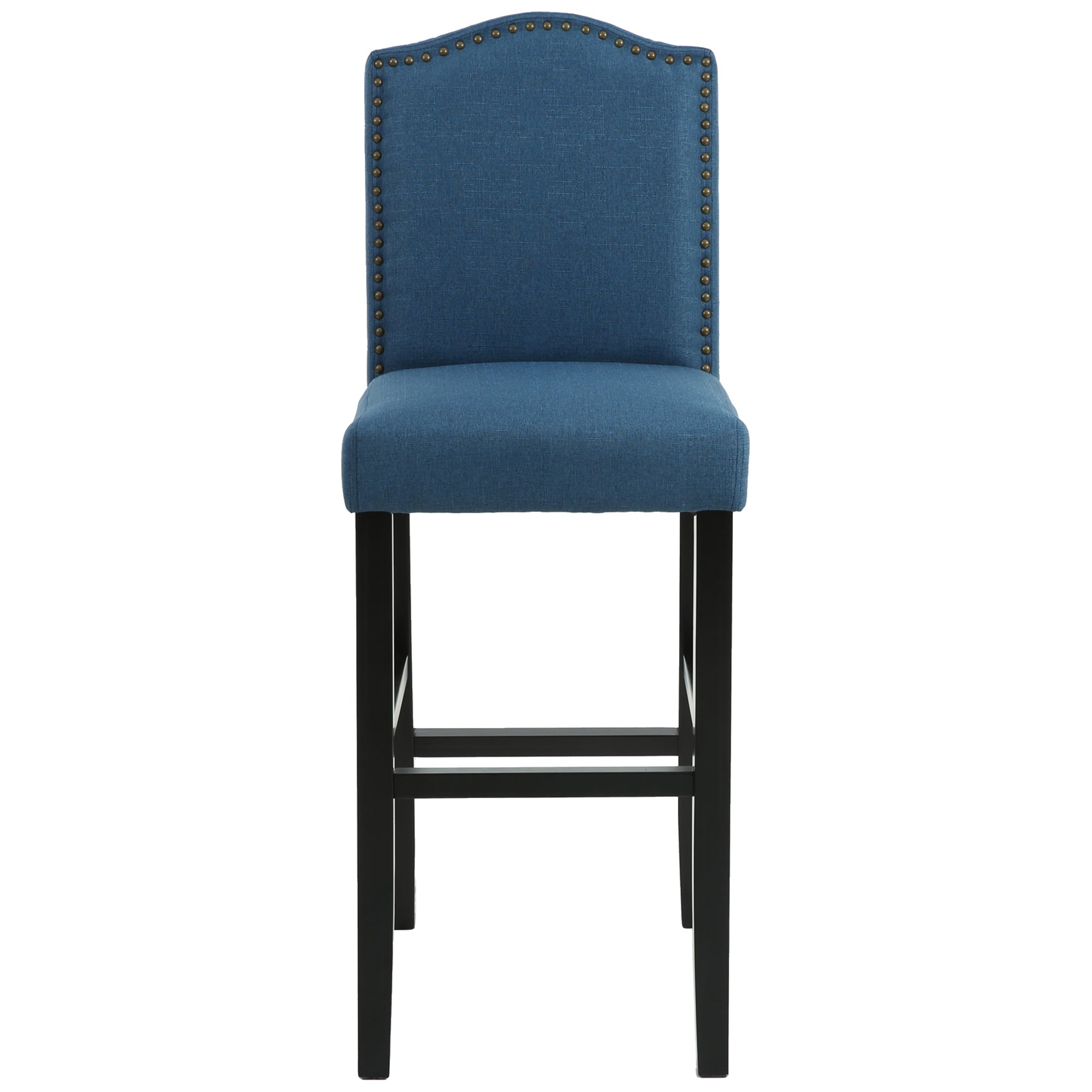 Full Back Fabric Upholstered Blue Bar Stool with Nailhead Trim, Set of 2