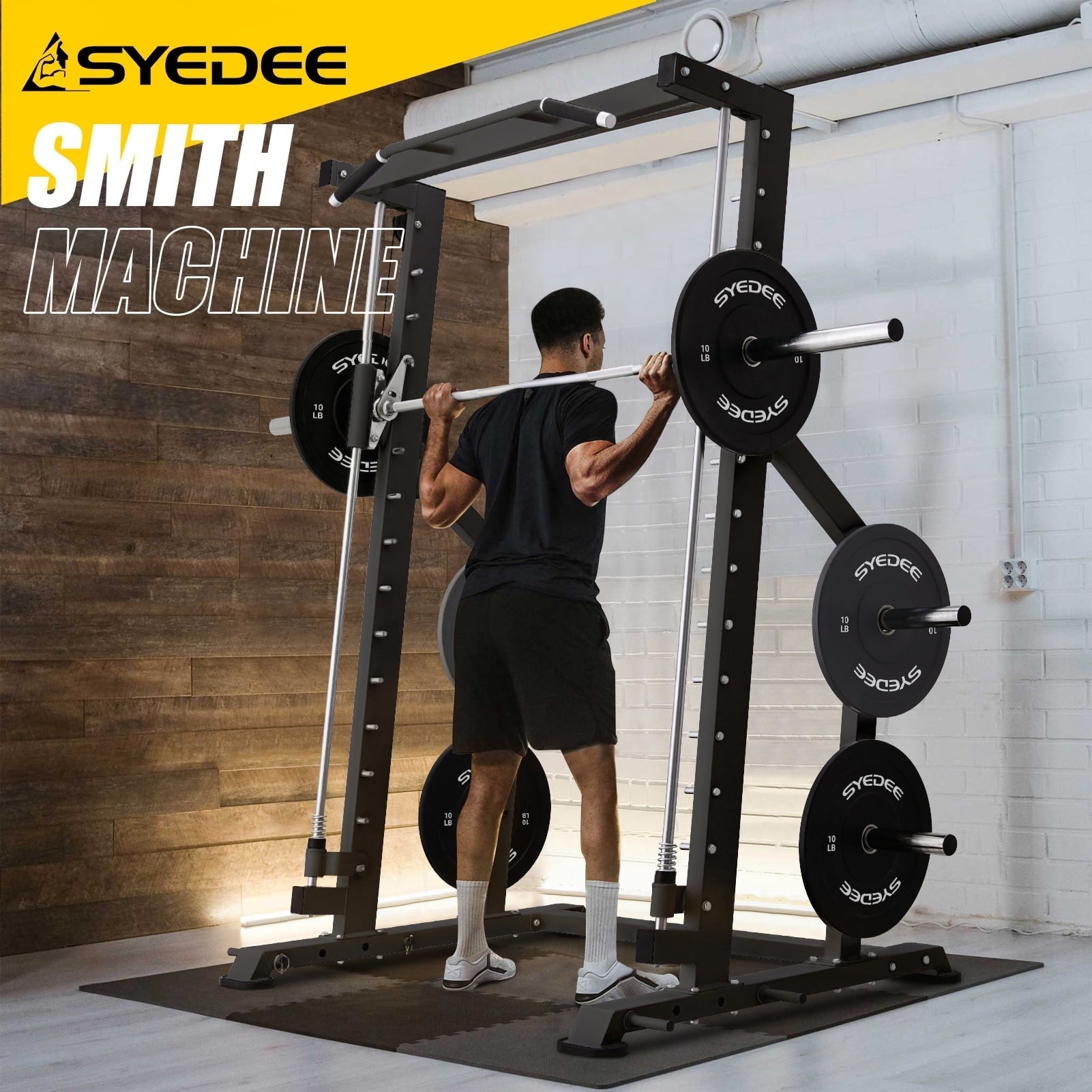syedee Smith Machine Home Gym, Power Rack Cage with Linear Bearing,Commercial Grade(Black)