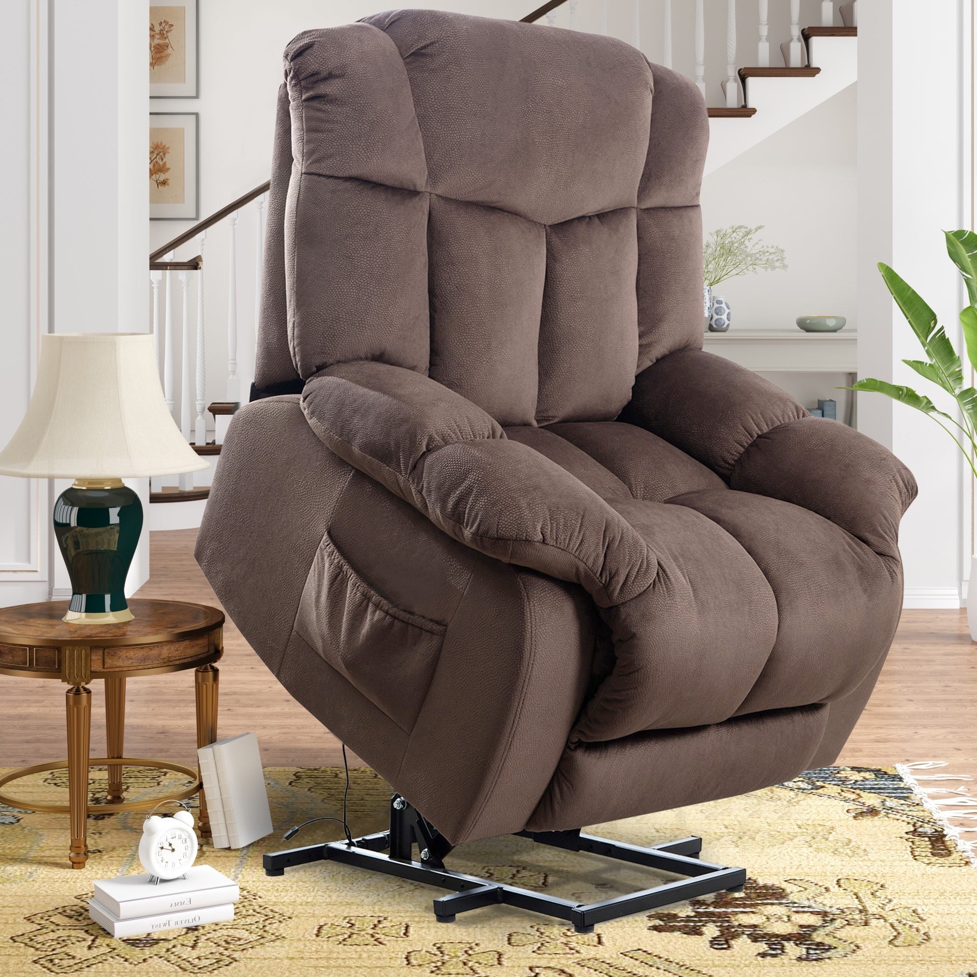 VANBER Lift Chair Recliners, Lazy Boy Power Lift Recliner Chair Big Man Recliner Sofa, Heavy Duty Electric Lift Chair with Remote Control and Side Pocket, Fabric Lift Chair, 300lbs Capacity, Coffee
