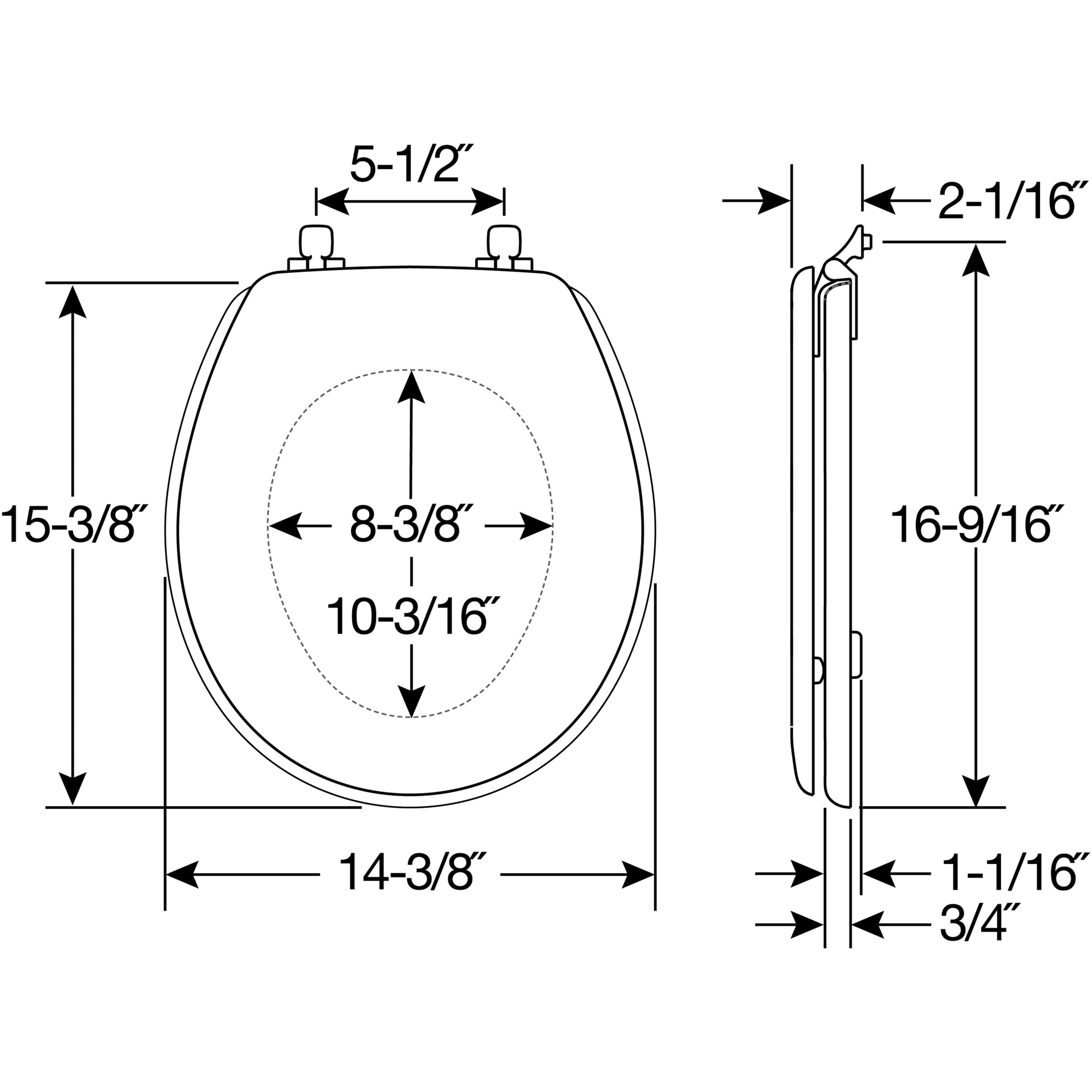 Mayfair Edgewater Round Enameled Wood Toilet Seat in White Never Looosens Brushed Nickel Metal Hinge