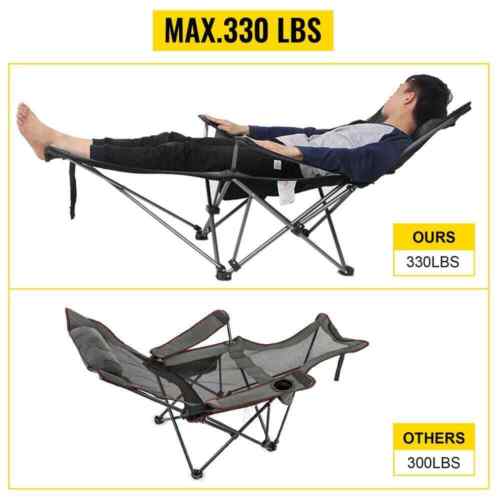 Folding Camp Chair Reclining Camp Chair with Height Adjustable Lounge Chair