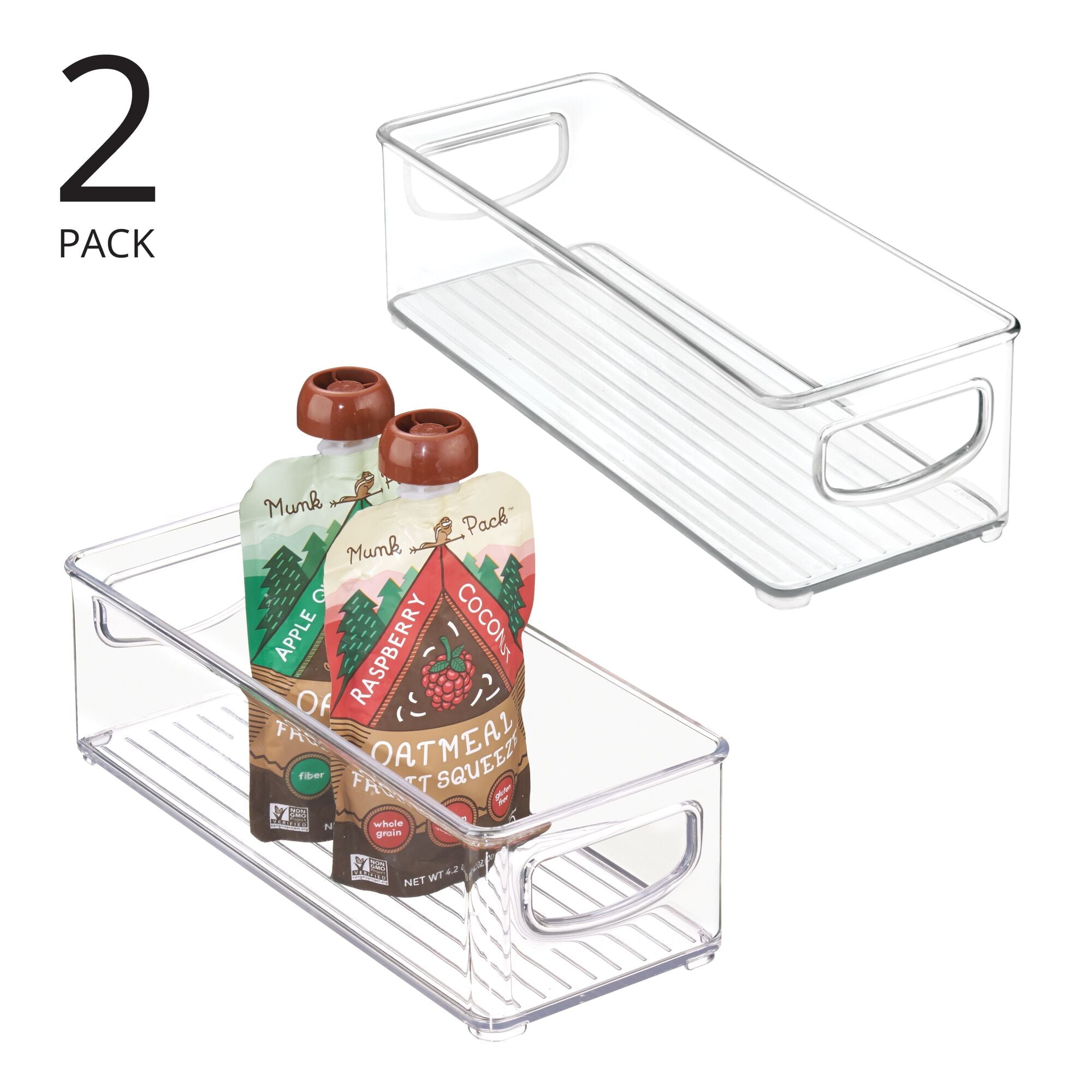 mDesign Plastic Stackable Small Kitchen Organizing Bin, Handles, 2 Pack - Clear