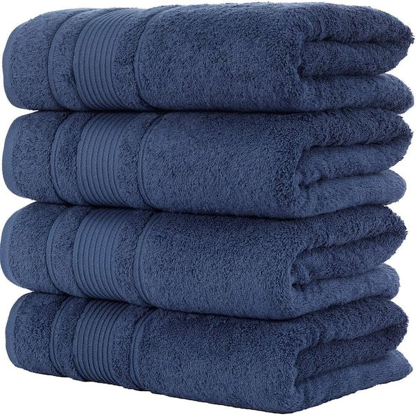 4-Piece Set Premium Quality Bath Towels for Bathroom, Quick Dry Soft and Absorbent 100% Cotton, Navy Blue