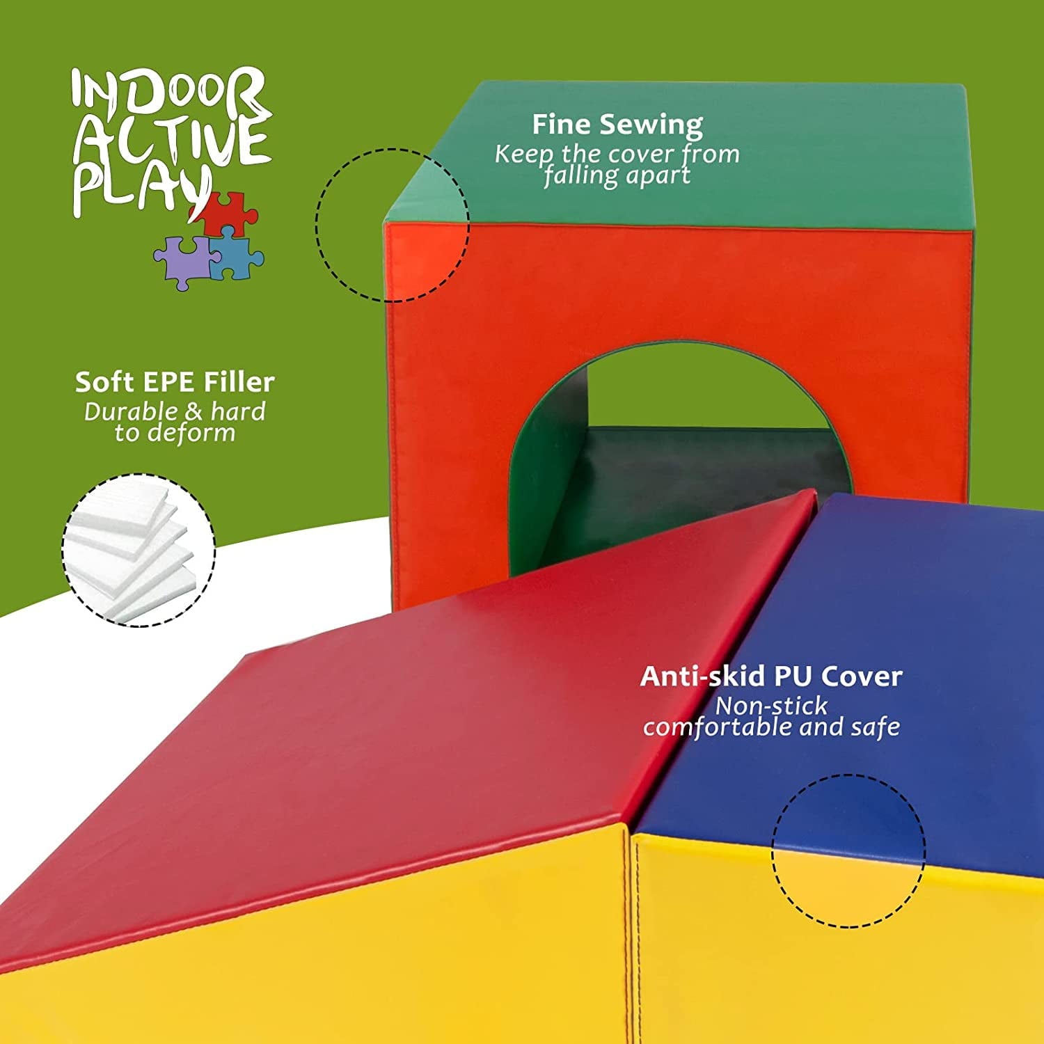 Polar Aurora 4PCS Single-Tunnel Foam Climber and Crawl Activity Play Set Soft Foam Toddler Stairs and Freestanding Indoor Active Play Structure for Toddlers and Kids, Easy to Assemble