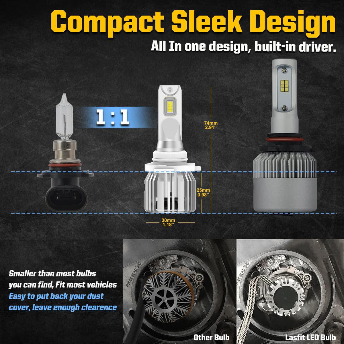 Lasfit 9005 LED Headlight Bulbs HB3 High Beam Halogen Replacement, 50W 5000LM 6000K White (Free 194 LED Bulbs) | 4 Bulbs
