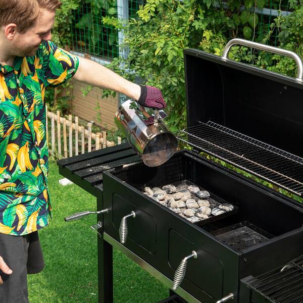 Heavy-duty Outdoor Barrel Charcoal Grill in Black
