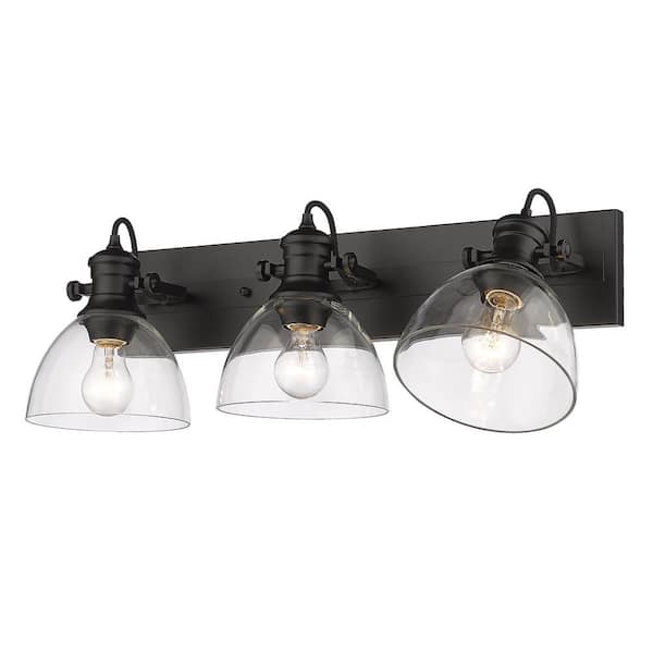 Hines 27.5 in. 3-Light Black Vanity Light with Clear Shades