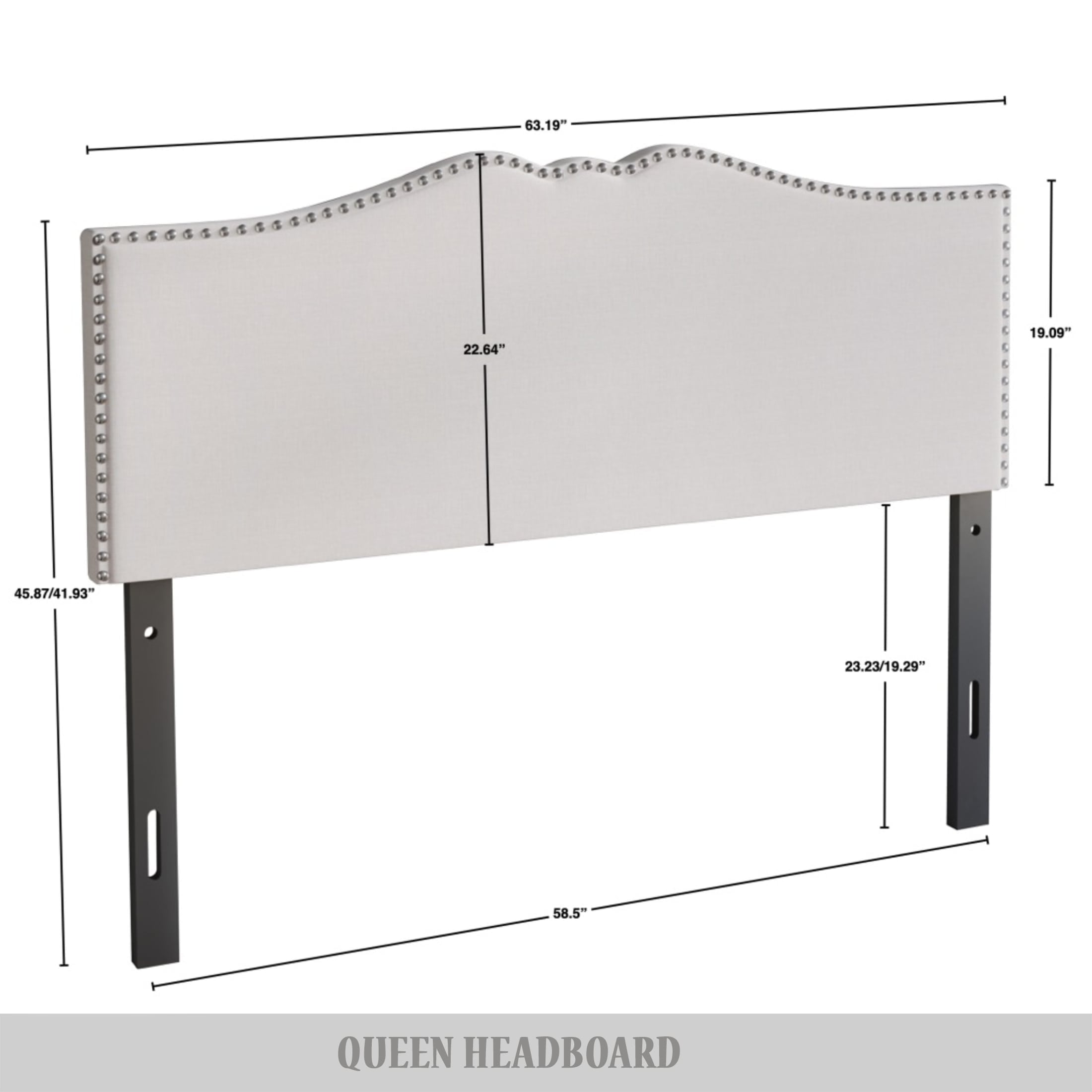 Castle Place Curved Upholstered Nailhead Trim Linen Headboard, Warm Grey, Twin