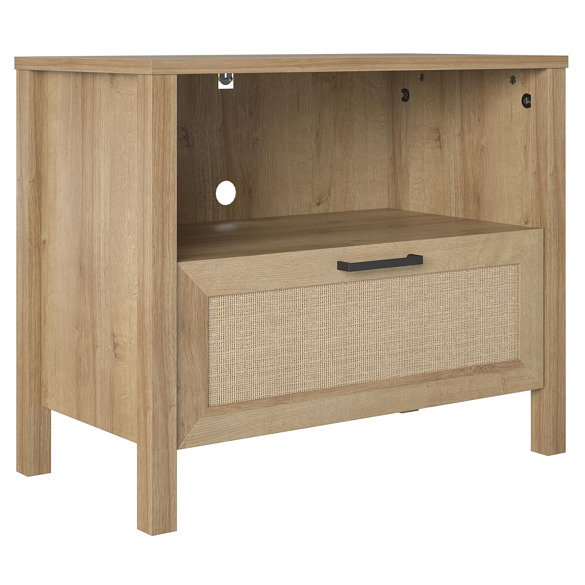 Queer Eye Wimberly 1 Drawer Nightstand, Natural with Faux Rattan