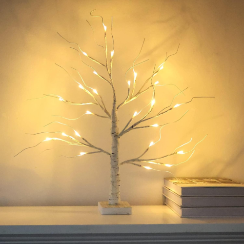 2FT 24LT Led Lighted Birch Tree White Money Artificial Tree for Christmas Decor