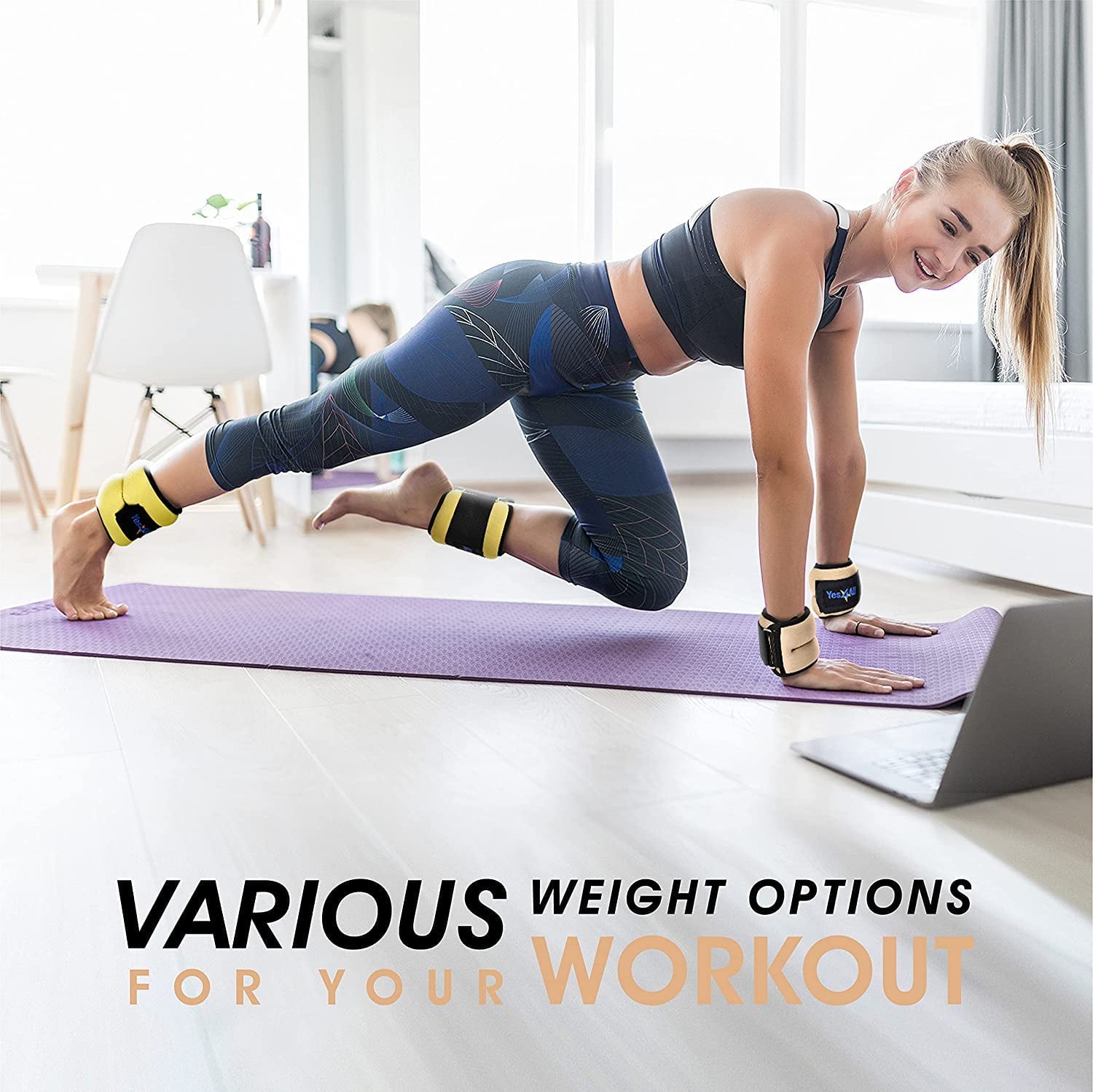 Yes4All 1 lbs Ankle Wrist Neoprene Weight, Beige, Pair