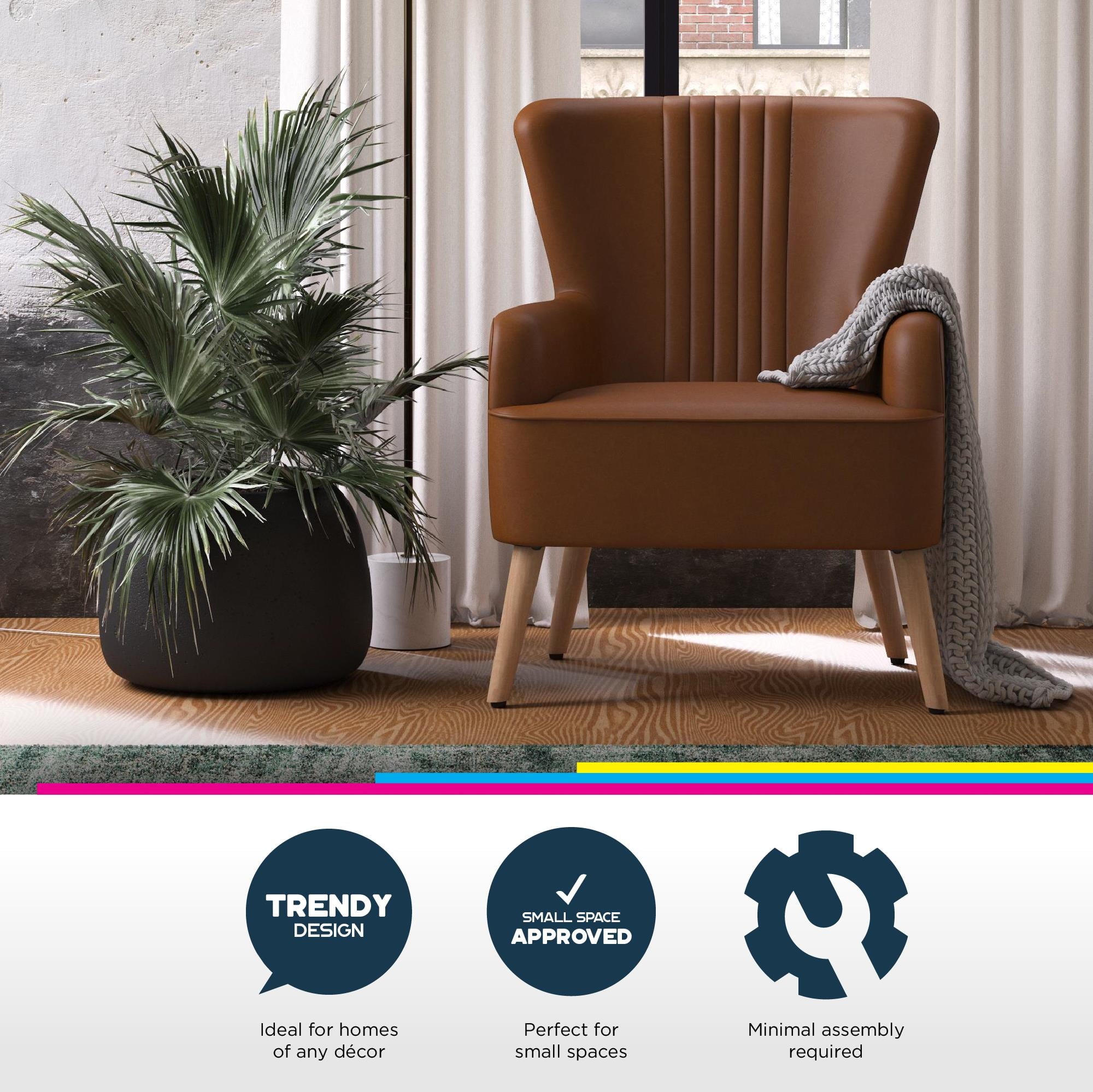 Queer Eye Wynn Wingback Chair, Camel Faux Leather