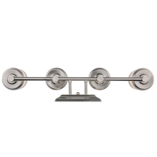 Fusion 27.5 in. 4-Light Brushed Nickel Bathroom Vanity Light Fixture with Frosted Glass Shades