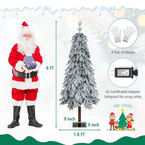 6' Pre-Lit Flocked Christmas Tree 11 Lighting Modes Hinged w/ 220 LED Lights