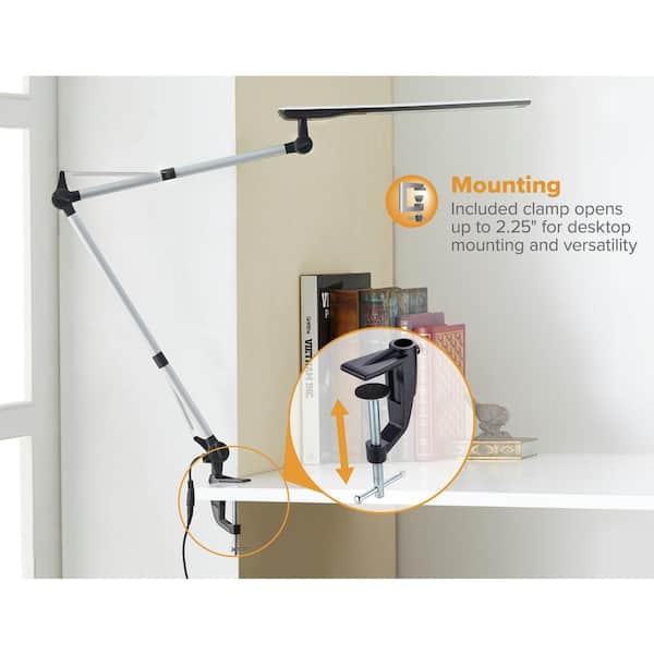 35 in. Silver/Black LED Desk Lamp with Adjustable Double Arm and Touch Activation