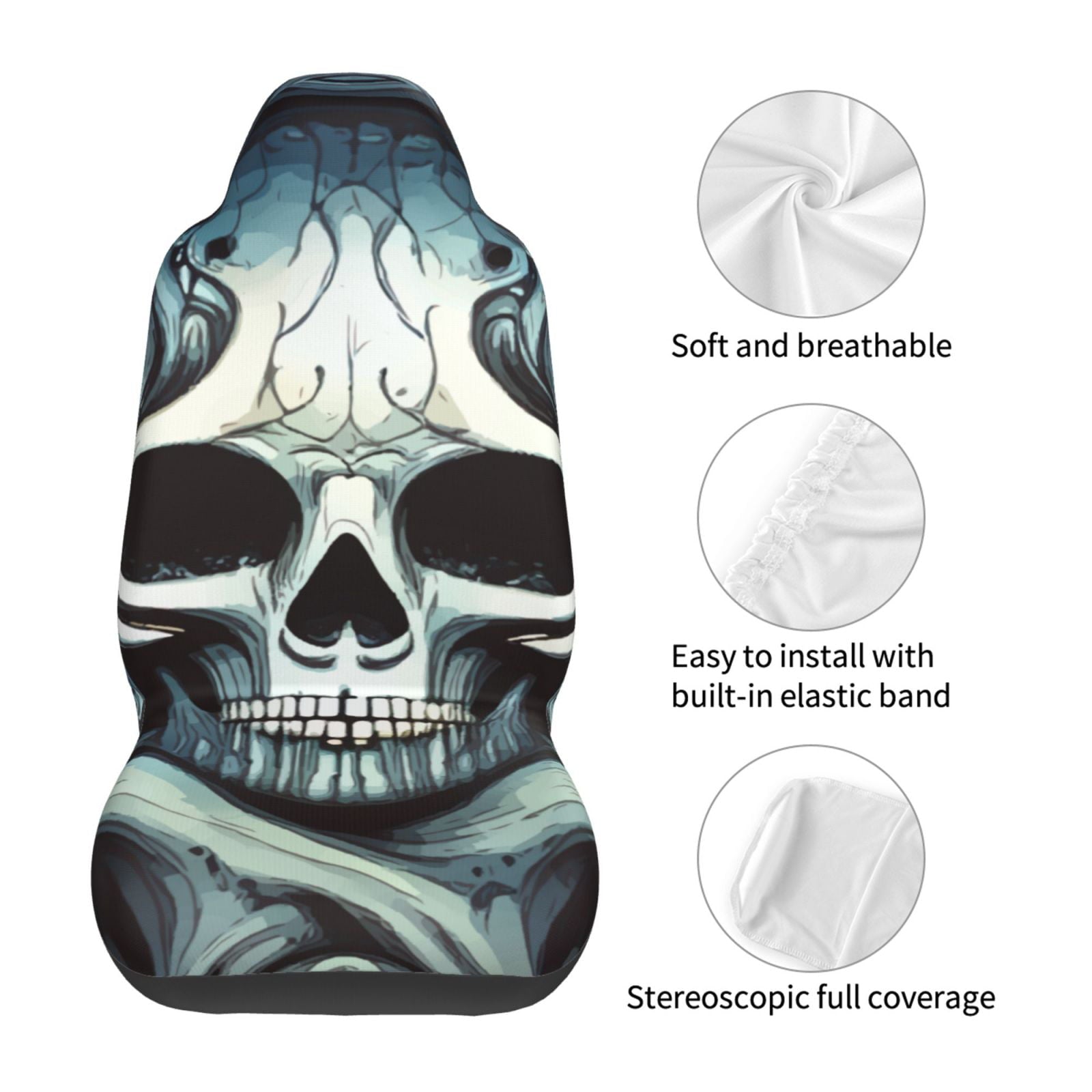 TEQUAN Front Seat Covers, Gothic Death Skull Carving Pattern 2 Piece Car Seat Cover Fit Most Car SUV Truck Van