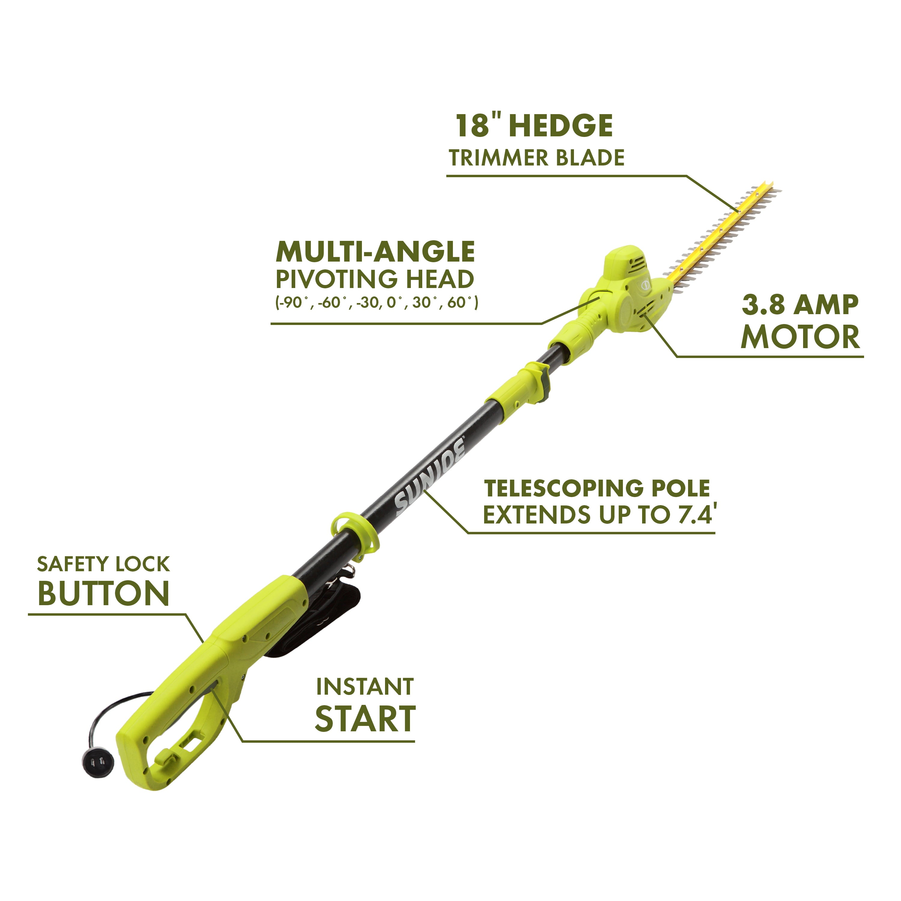 Sun Joe Electric 18-inch Telescoping Pole Hedge Trimmer, Multi-Angle Head