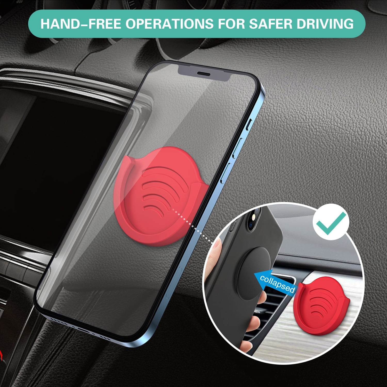 Grip Mount for Socket User, pop-tech 2 Pack Silicone Car Phone Holder for Phone Collapsible Grip/Stand with 3M Sticker Pads Replacement for Dashboard, Office, Home, Desk, Kitchen, Wall and More Red