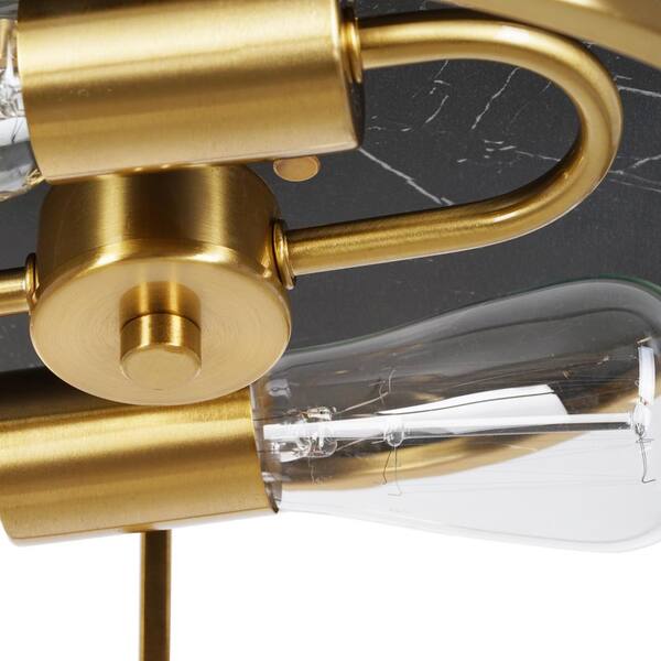 Cogburn 13 in. 2-Light Antique Brass with Black Marbled Base Flush Mount