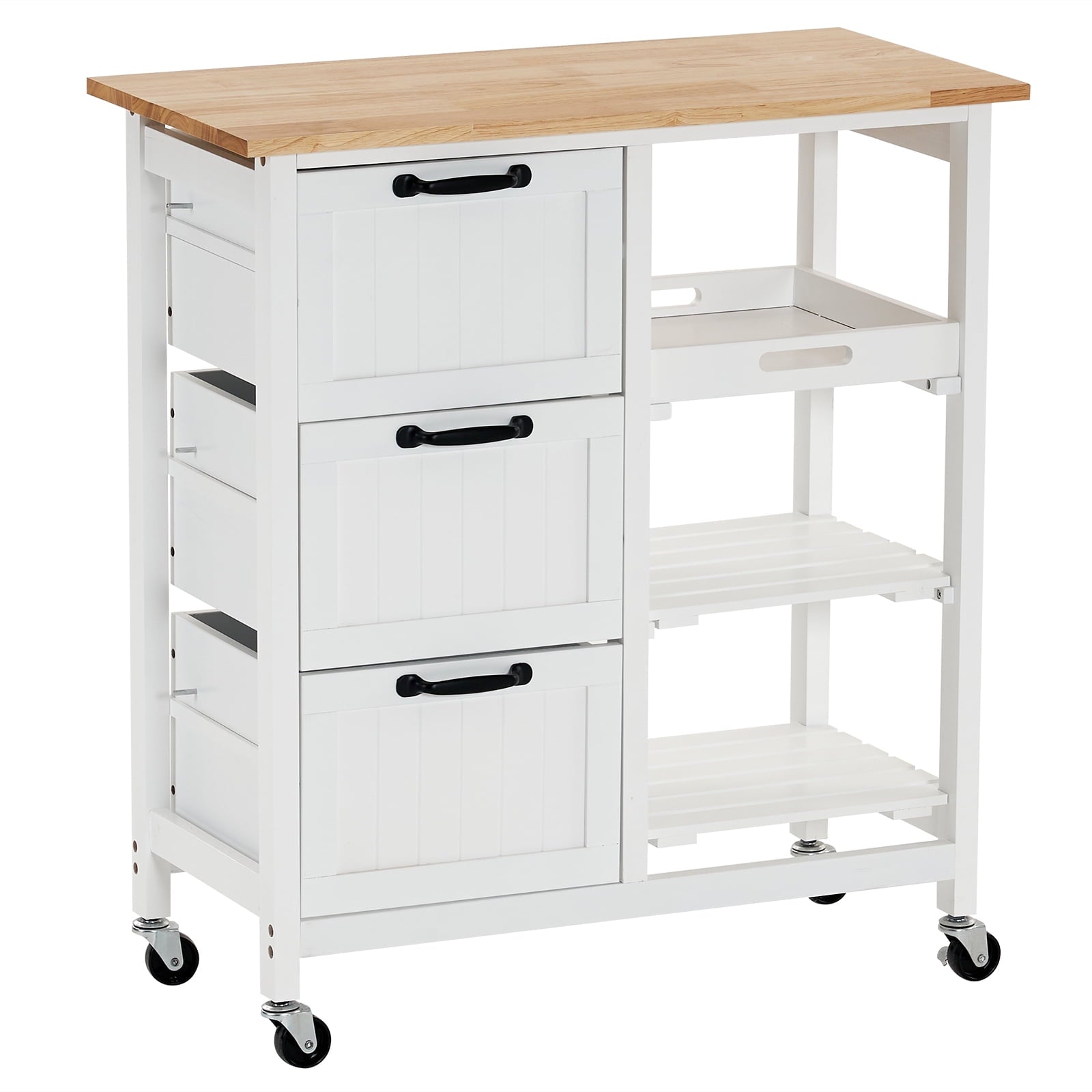 SamyoHome Kitchen Island Cart with Storage, Rolling Kitchen Utility Cart with Wheels and 3-Tier Pull-Out Drawer Shelves White