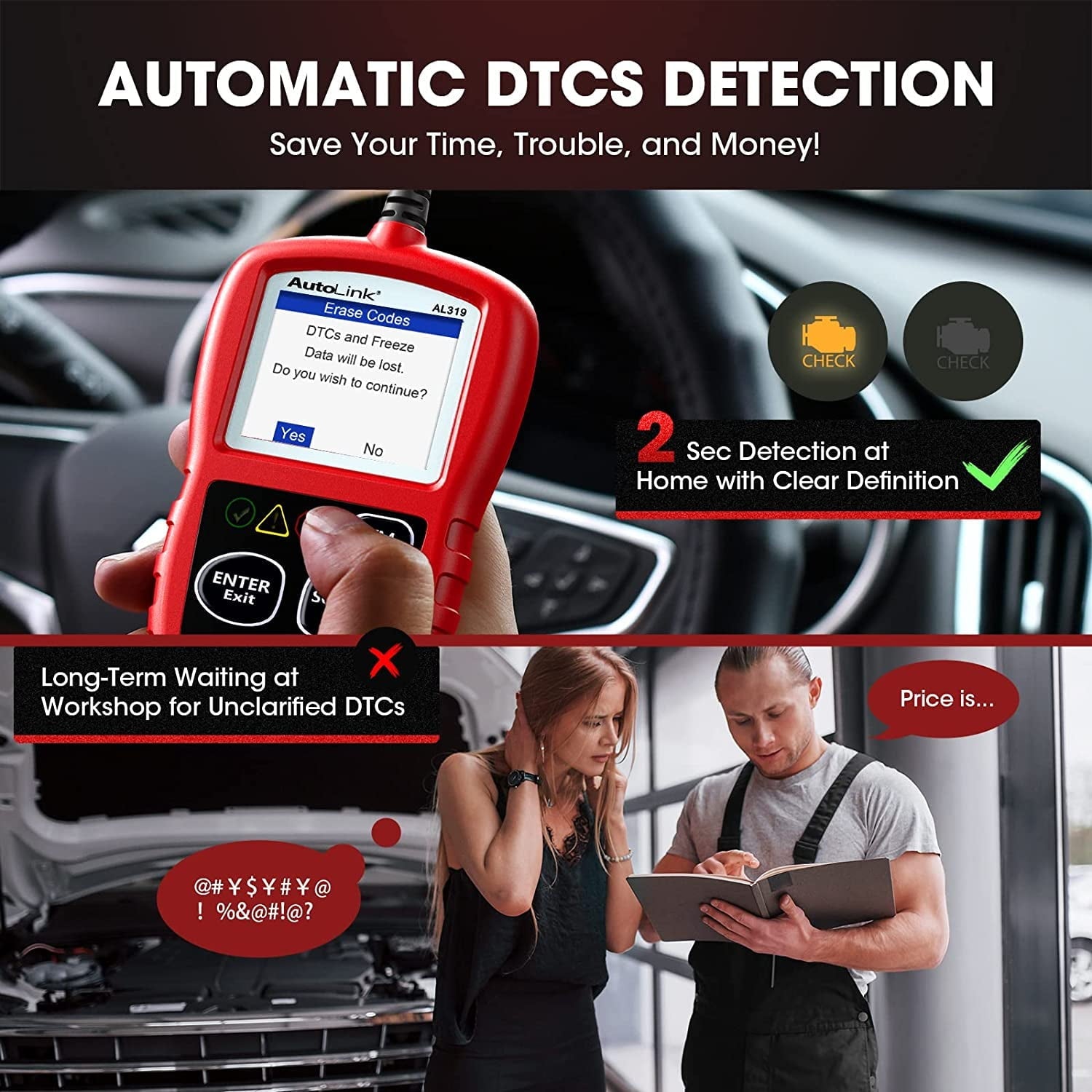 Autel AutoLink AL319 OBD2 Scanner Car Diagnostic Code Reader Automotive Engine Fault CAN Scan Tool