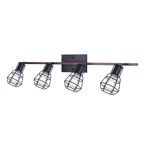 Toma 2.8 ft. 4-Light Matte Black and Faux Wood Incandescent or LED Track Lighting Kit