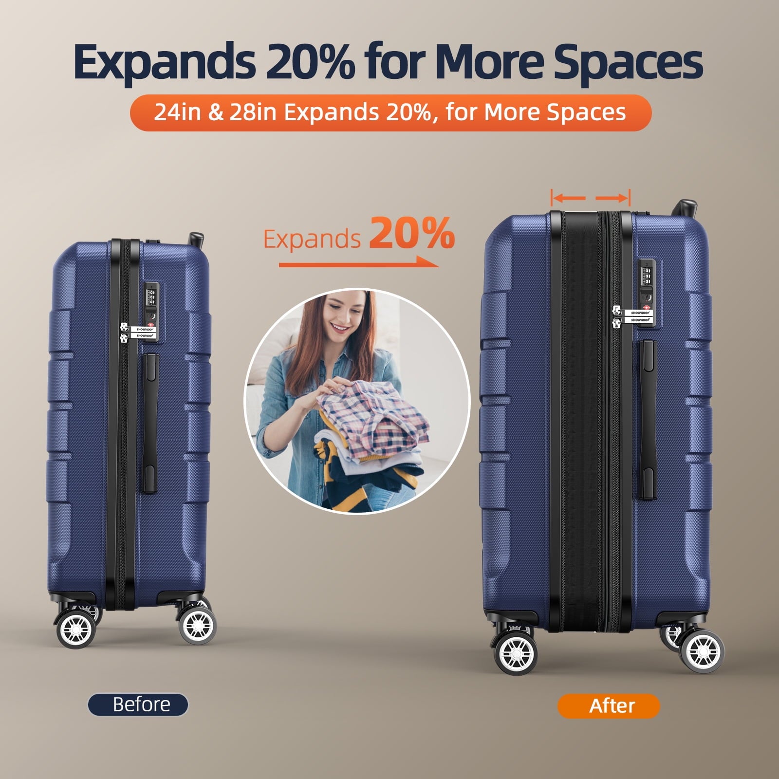 SHOWKOO 3 Piece Luggage Set Expandable ABS Hard Shell luggage Set Double Spinner Wheels Suitcase