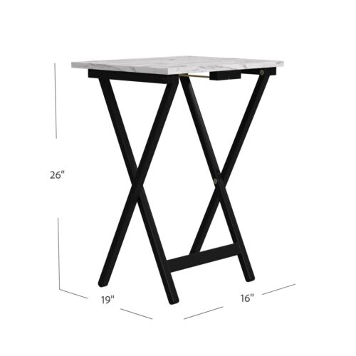 5-piece Faux Marble Folding TV Tray Snack Side Table Set Living Home Room White