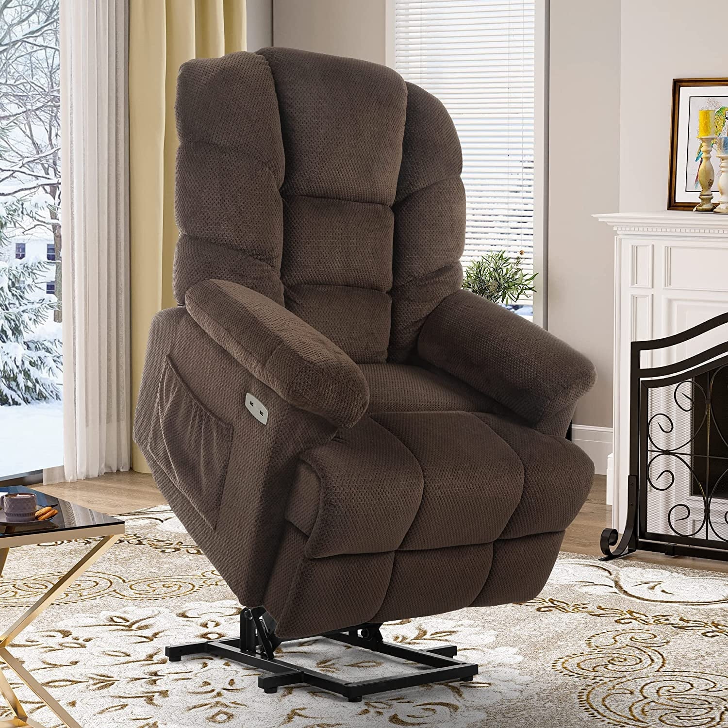 Dextrus Electric Lift Recliner Chair for Elderly, Single Modern Sofa Chair Home Theater Seating, Lift Chair with Extended Footrest, USB Ports, 2 Side Pockets and Remote Control for Living Room,Grey