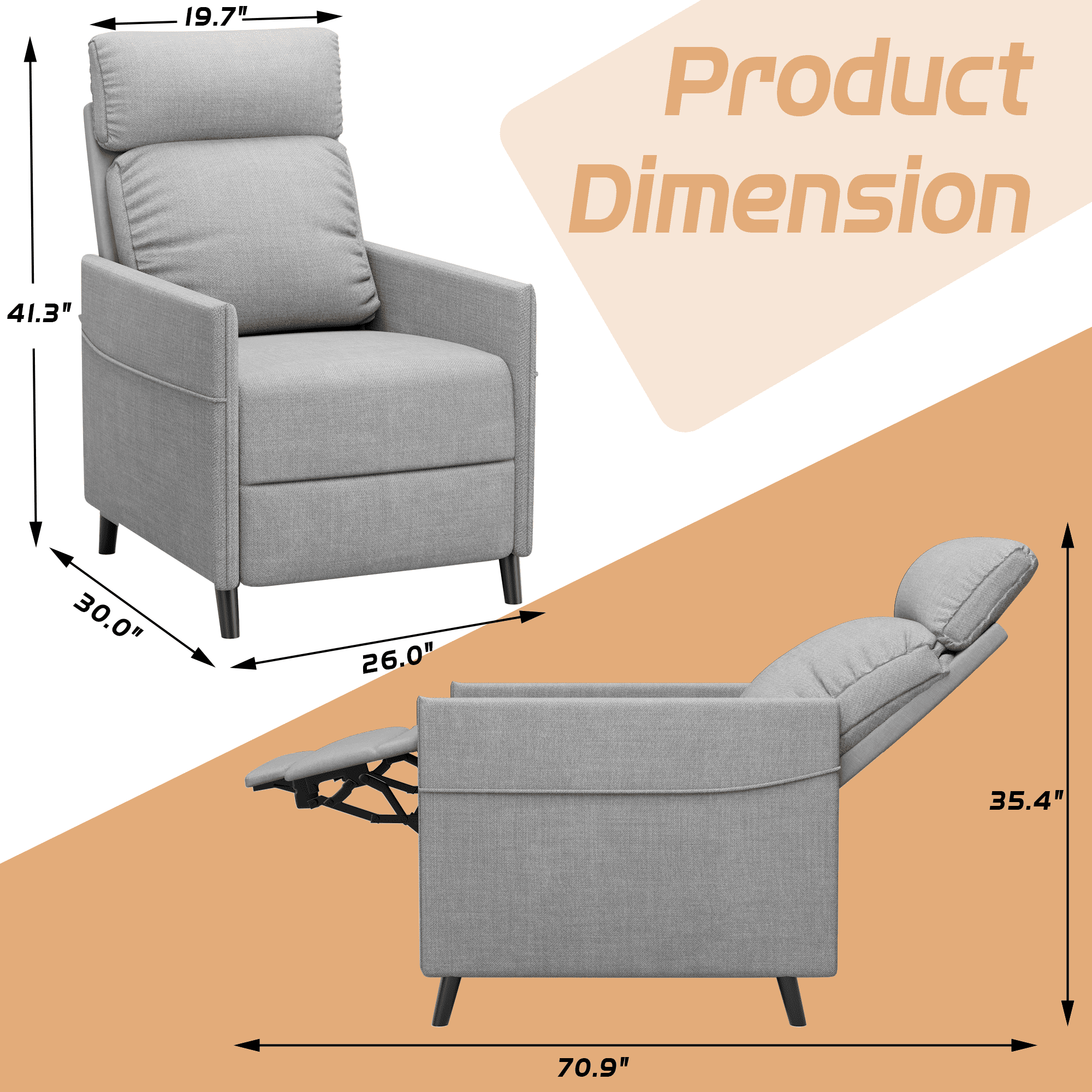 Homall Massage Recliner Home Single Sofa Chair Home Theatre Seating Living Room Sofa,Linen Grey