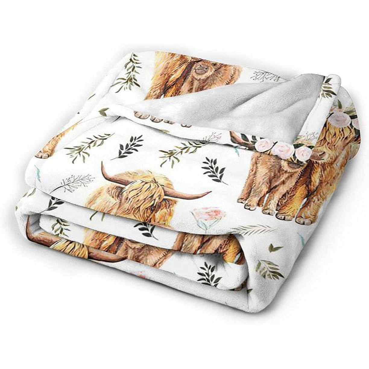 Highland Cow Print Blanket Cute Rustic Farm Animal Cow and Flowers Throw Blankets Soft Flannel Bedding Blanket 50