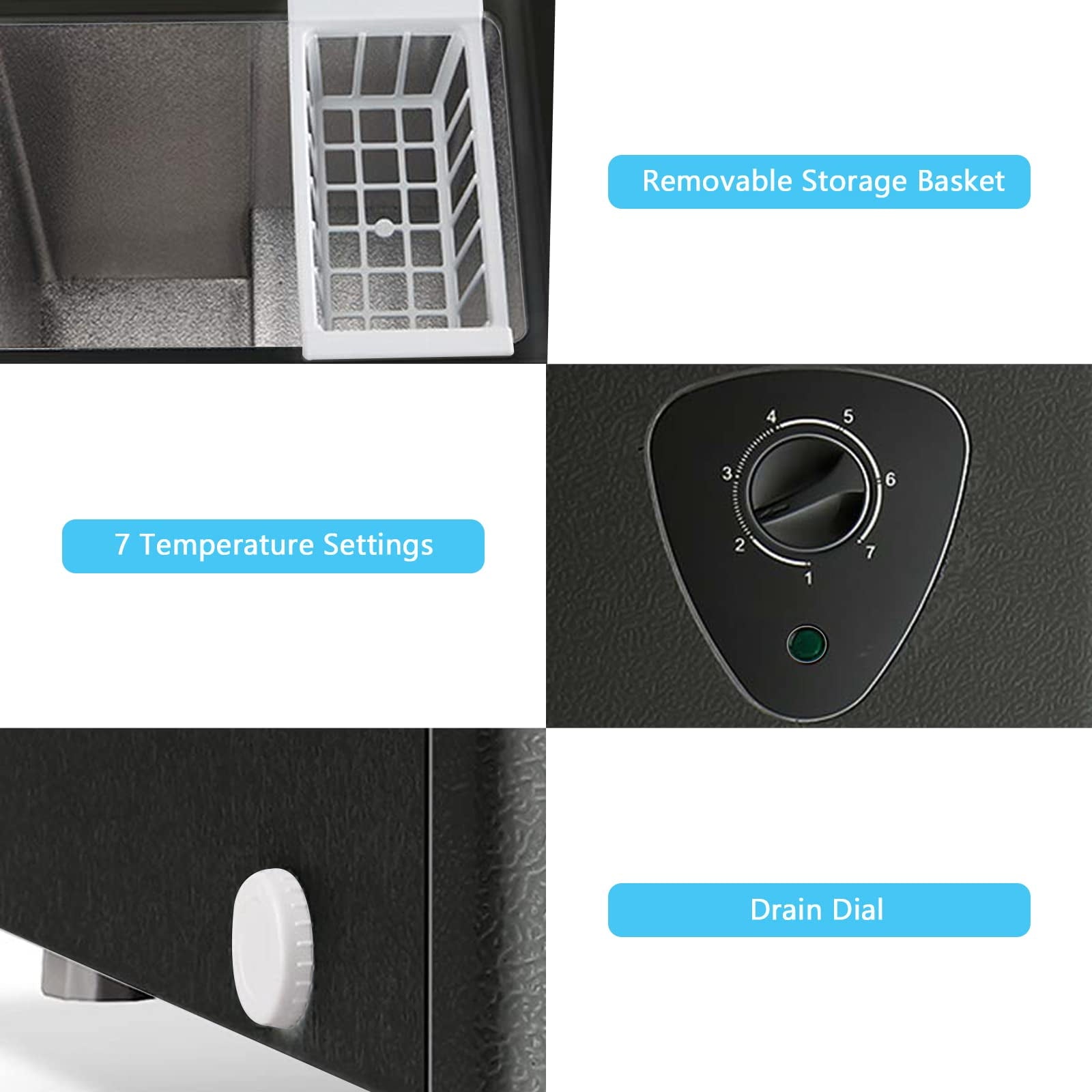 WANAI Chest Freezer, 3.5 Cubic Deep Freezer with Top Open Door and Removable Storage Basket, 7 Gears Temperature Control, Energy Saving