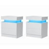 Hommpa Modern LED Nightstand with 2 Drawers High Gloss Led Light Bedside Table Storage White Night Table with Lights End Side Table with Drawer for Bedroom 20.5
