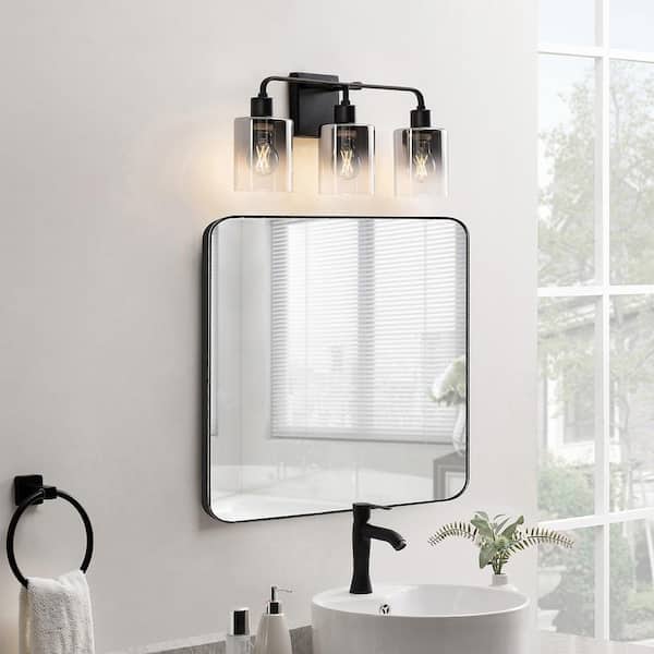21.7 in. 3-Light Modern Black Bathroom Vanity Light With Bulbs Included