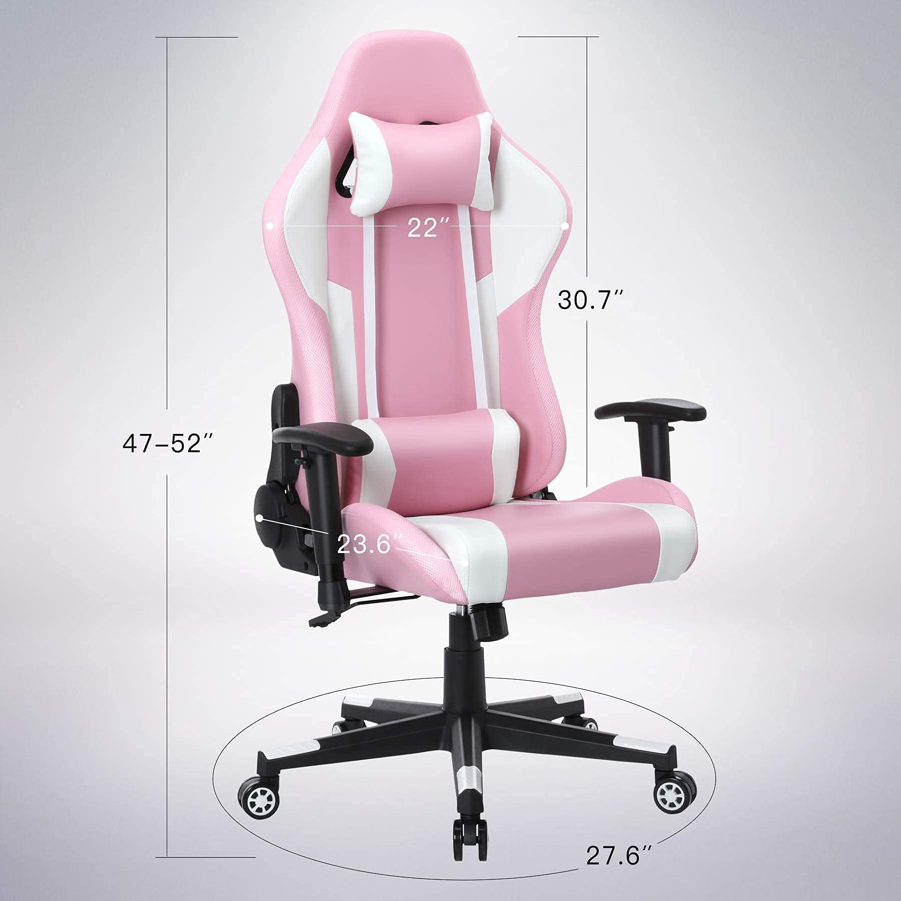 HomeMiYN Gaming Chair with Speakers Video and  RGB LED Lights, Pink PU Leather Ergonomic Racing Office Chair