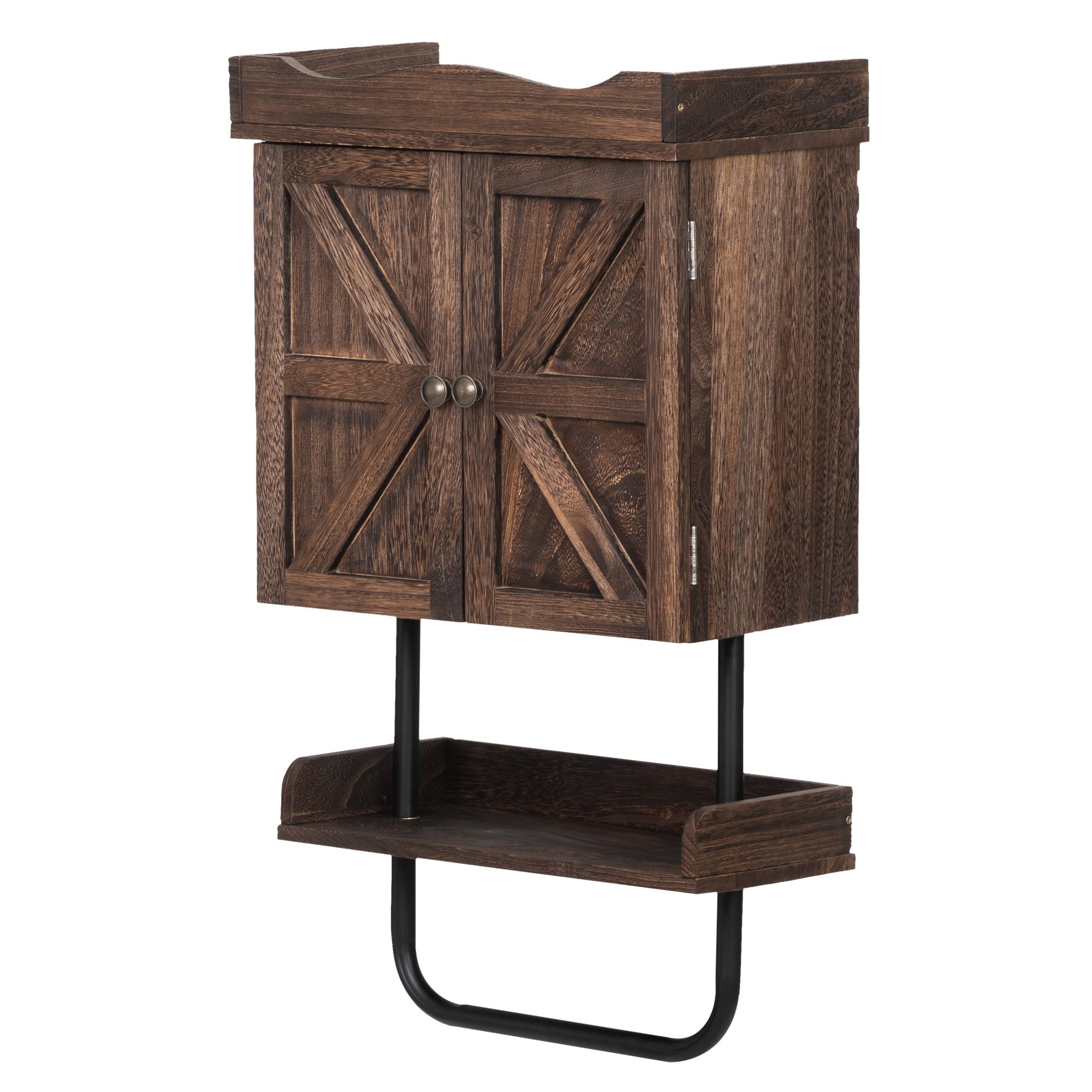 SIXWIN Rustic Bathroom Wall Cabinet; Medicine Cabinet with Adjustable Shelf; Open Shelf and Towel Bar