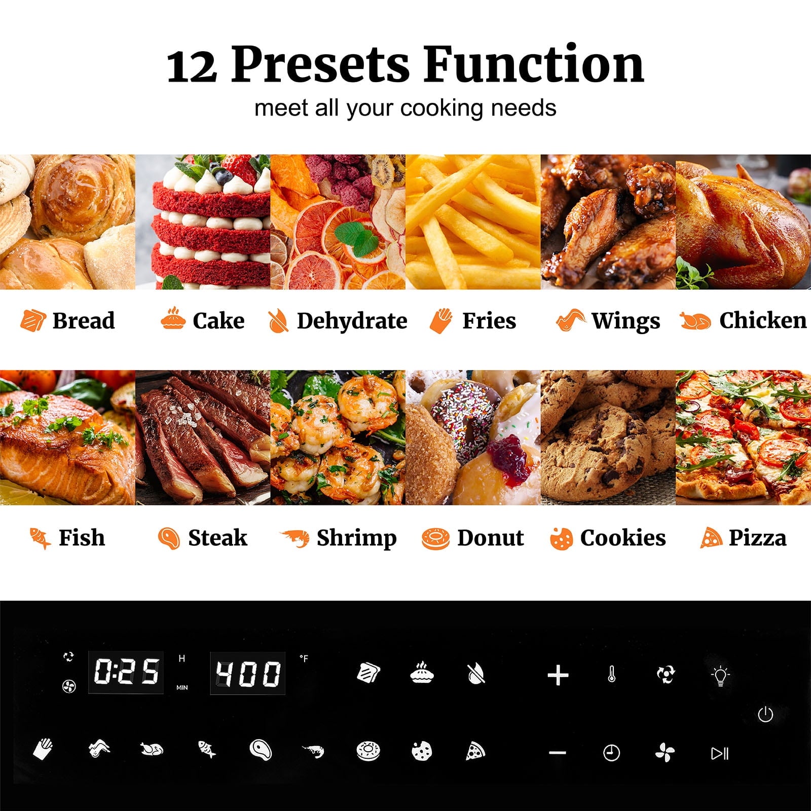 VENTRAY 1700W Convection Countertop Oven, 26QT Electric Air Fryer Toaster , 6 in 1 Oven master, Bake Pan, Broil Rack & Fry Basket included, 12 Cooking Pre-sets