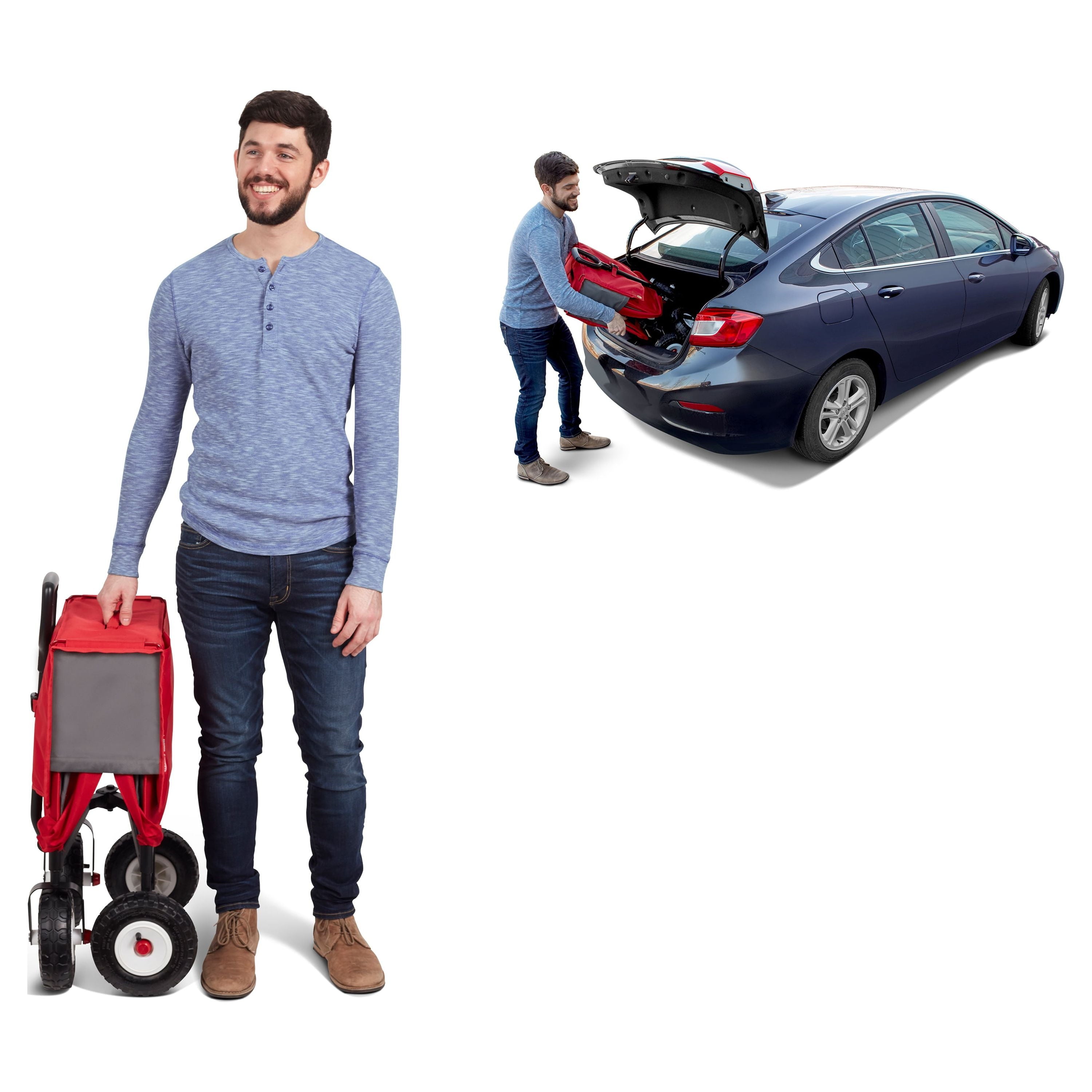 Radio Flyer, 3-in-1 All-Terrain EZ Fold Wagon with Canopy, Red and Gray, Air Tires