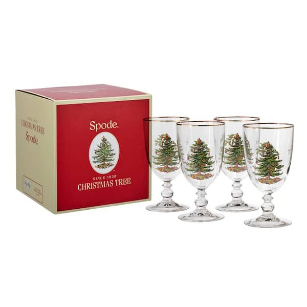 4-Piece Christmas Tree Glass Pedestal Goblet Set