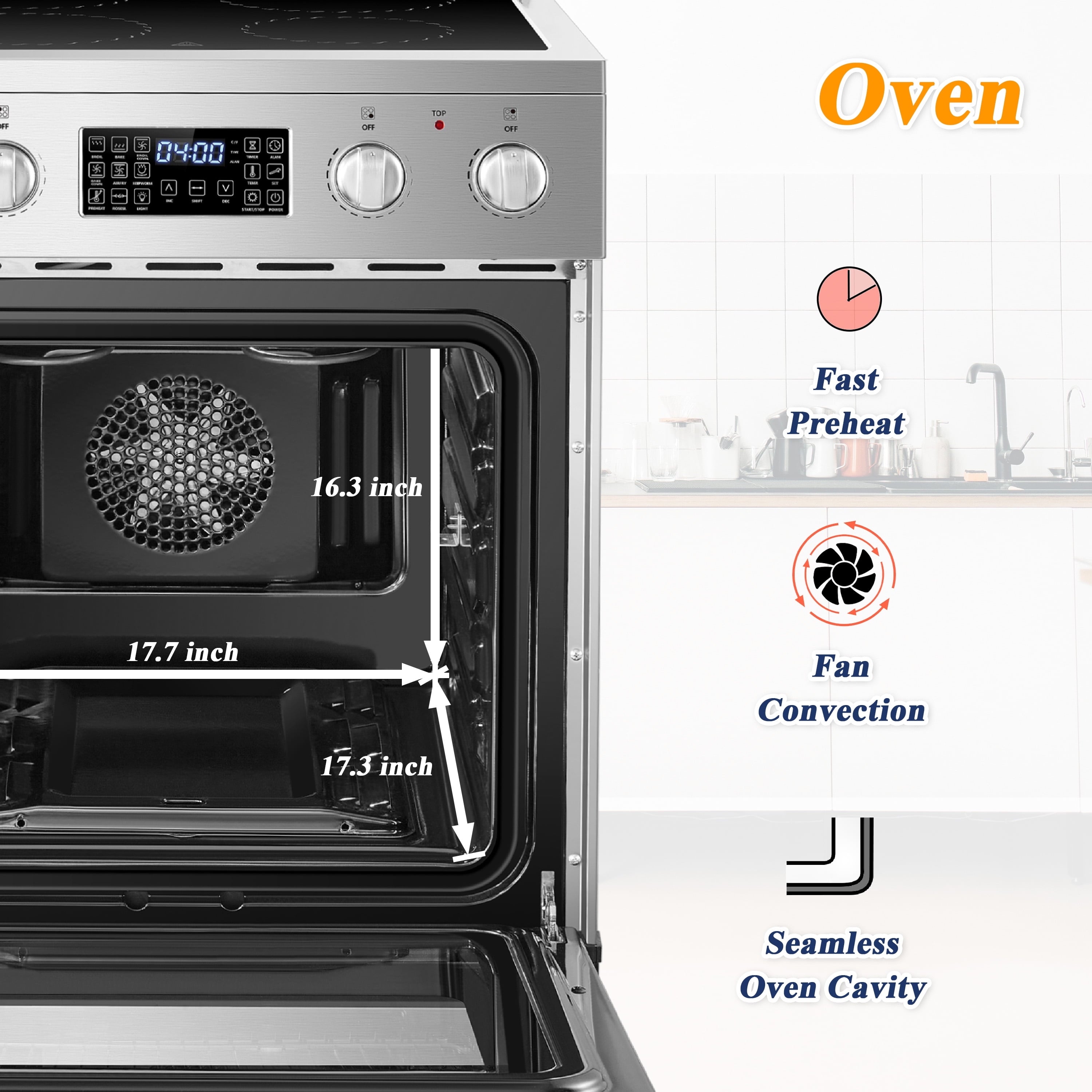Lanbo 24 inch 2.9 Cu.ft Freestanding Electric Range with Air Fry, Rotisserie and  Convection Oven