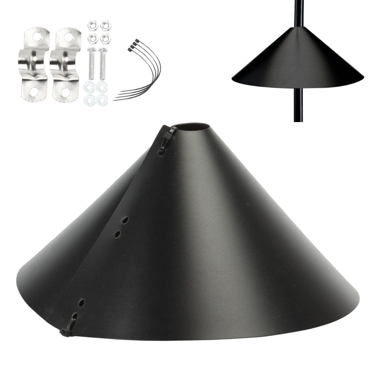 Luxtrada Wrap Around Squirrel Baffle,Universal Anti Rust Raccoon Proof Bird Feeder Station Protection Guard,12 inches Black