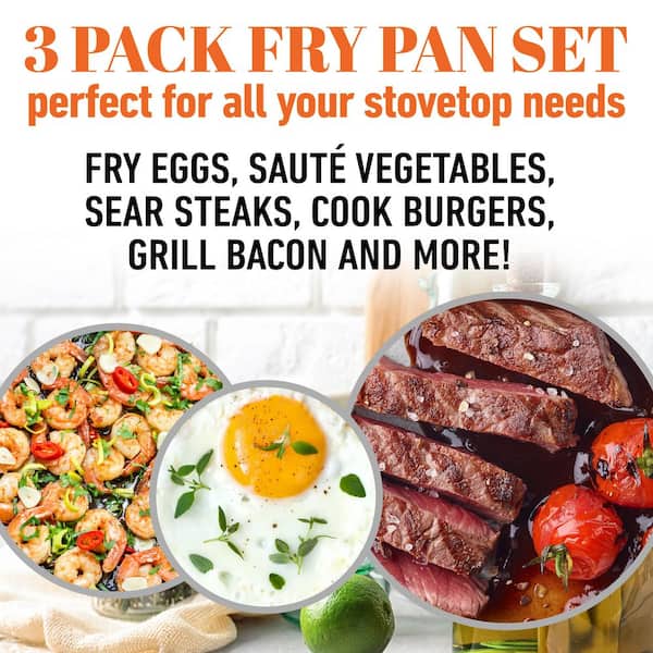 Professional 3-Piece Aluminum Hard Anodized Nonstick Frying Pan Set (8 in., 10 in., and 12 in.)