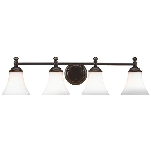 Crawley 4-Light Oil-Rubbed Bronze Vanity Light with White Glass Shades