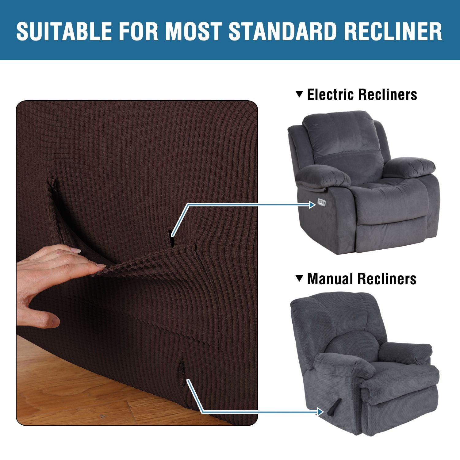 H.VERSAILTEX Stretch Fabric Solid Jacquard Recliner Slipcover, Brown