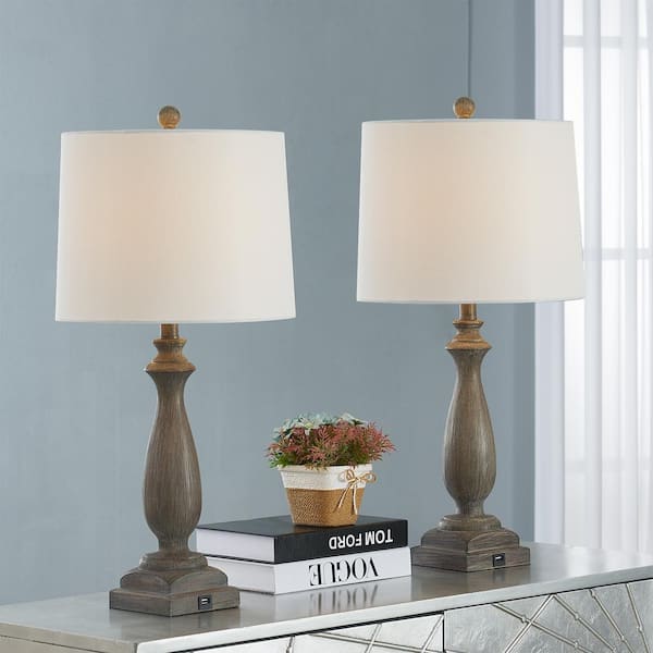 Salem 27 in. Gray Table Lamp Set With USB (2-Pack)