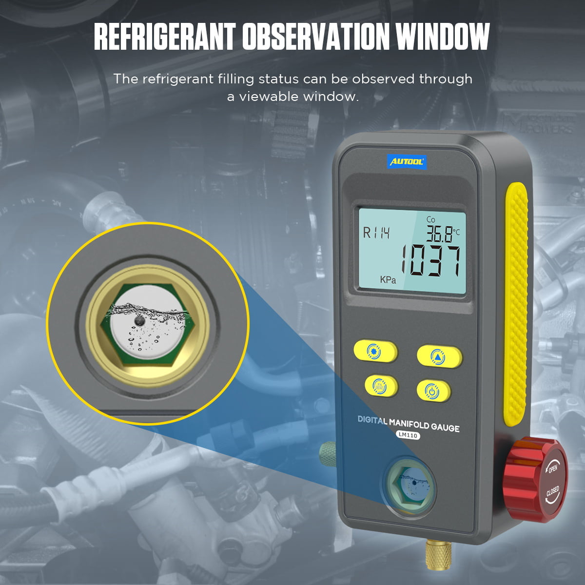 AUTOOL Refrigeration Digital HVAC Vacuum Pressure Manifold Tester, Pressure Gauge, Air-Conditioning HVAC Tools, r134a Refrigerant Recharge Kit, LM110