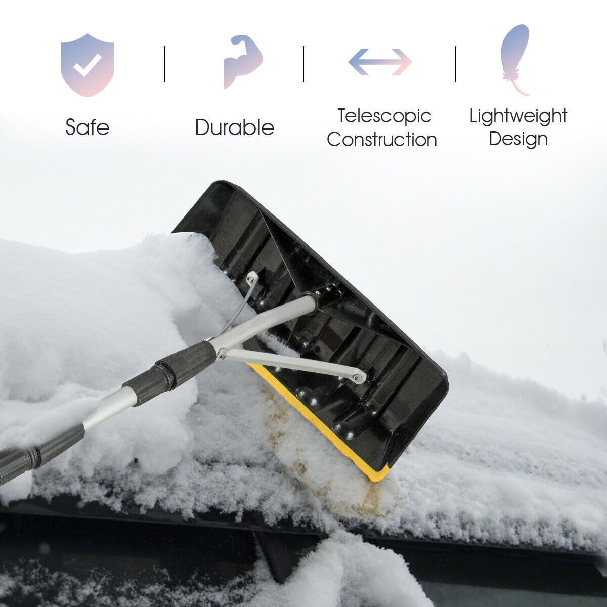 Gymax 21FT Telescoping Snow Roof Rake Large Poly Blade Aluminum Tube Non-Slip Handle