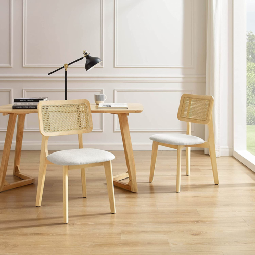 Art Leon Ash Wood Dining Chairs Set of 2-Fabric, Off White + Natural Frame